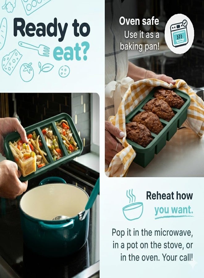 Souper Cubes 1 Cup Silicone Freezer Molds - Soup Cubes Perfect for Freezing Broth, Rice, Leftovers and More - Silicone Freezer Trays with Lids for Meal Prep - Kale - 1-Pack - Image 4